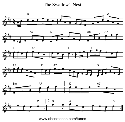 Swallow's Nest, The - staff notation