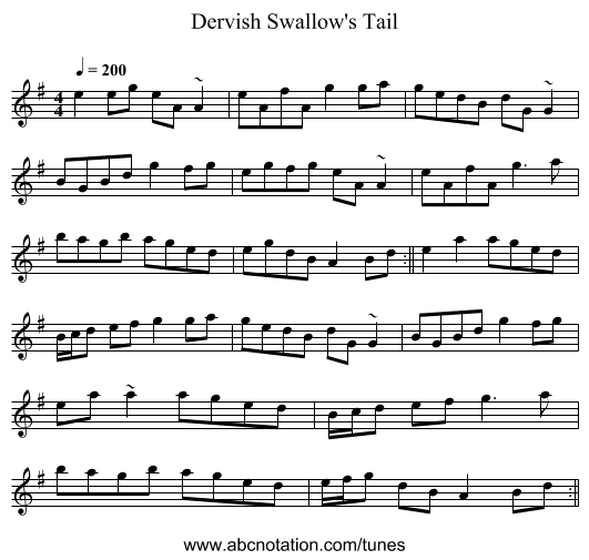 Swallow's Tail, Dervish - staff notation