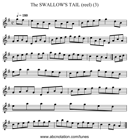 SWALLOW'S TAIL (reel) (3), The - staff notation