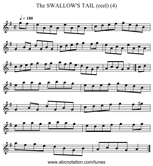 SWALLOW'S TAIL (reel) (4), The - staff notation