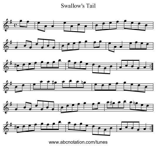 Swallow's Tail - staff notation