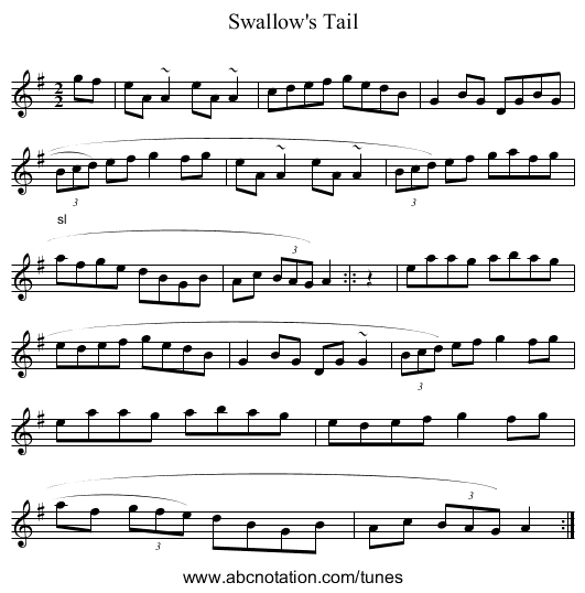 Swallow's Tail - staff notation
