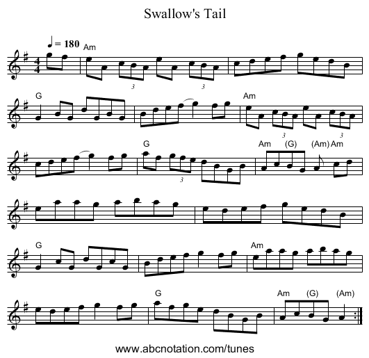 Swallow's Tail - staff notation
