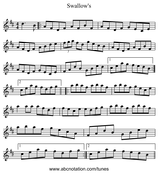 Swallow's - staff notation