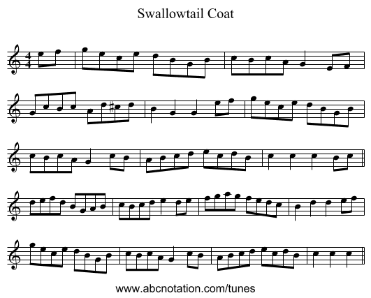 Swallowtail Coat - staff notation