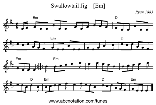 Swallowtail Jig    [Em] - staff notation