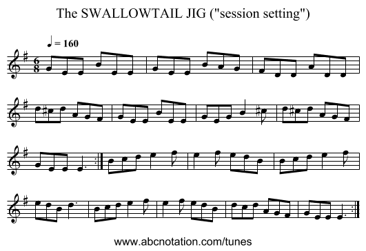 SWALLOWTAIL JIG (session setting), The - staff notation