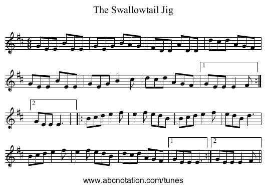 Swallowtail Jig, The - staff notation