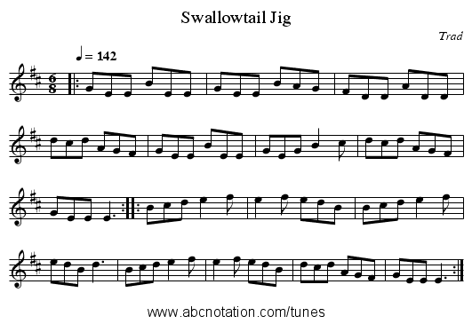 Swallowtail Jig - staff notation