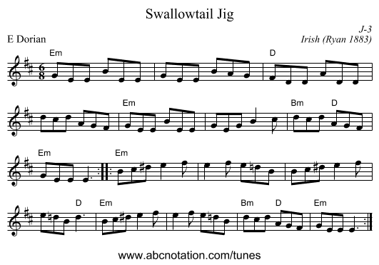 Swallowtail Jig - staff notation