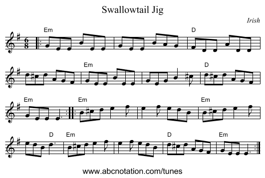 Swallowtail Jig - staff notation