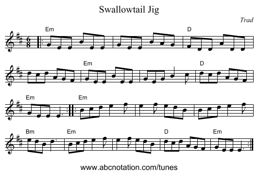 Swallowtail Jig - staff notation