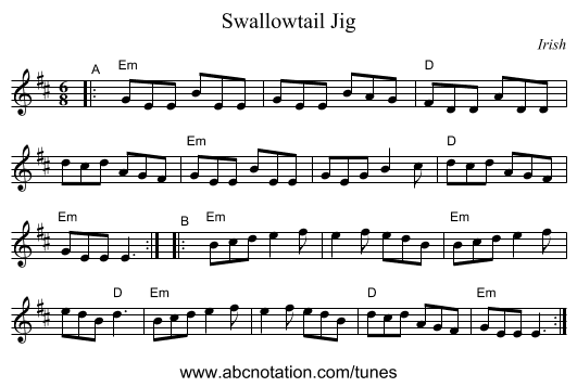 Swallowtail Jig - staff notation