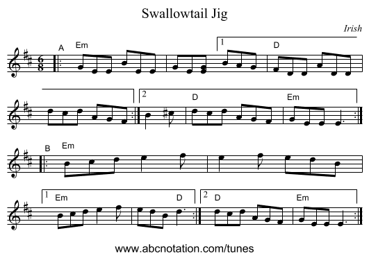 Swallowtail Jig - staff notation