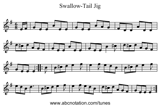 Swallow-Tail Jig - staff notation