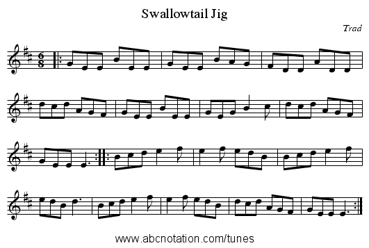 Swallowtail Jig - staff notation