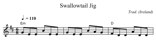 Swallowtail Jig - staff notation