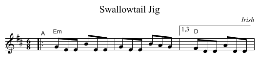 Swallowtail Jig - staff notation