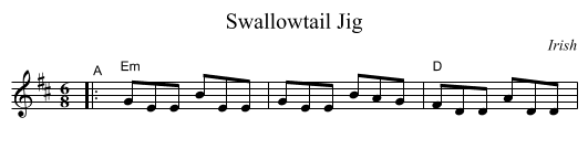Swallowtail Jig - staff notation