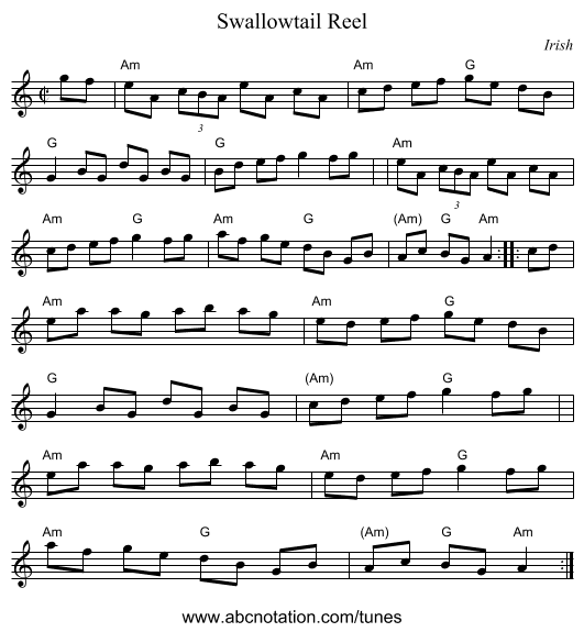 Swallowtail Reel - staff notation