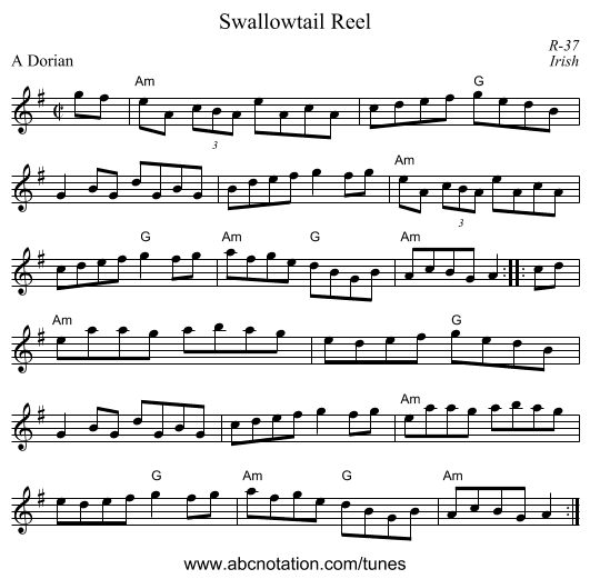 Swallowtail Reel - staff notation