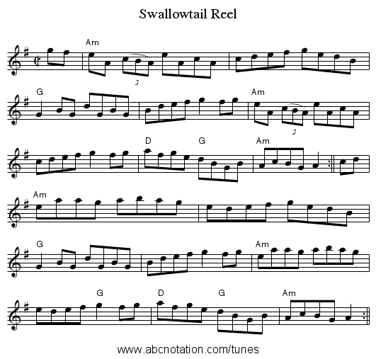 Swallowtail Reel - staff notation