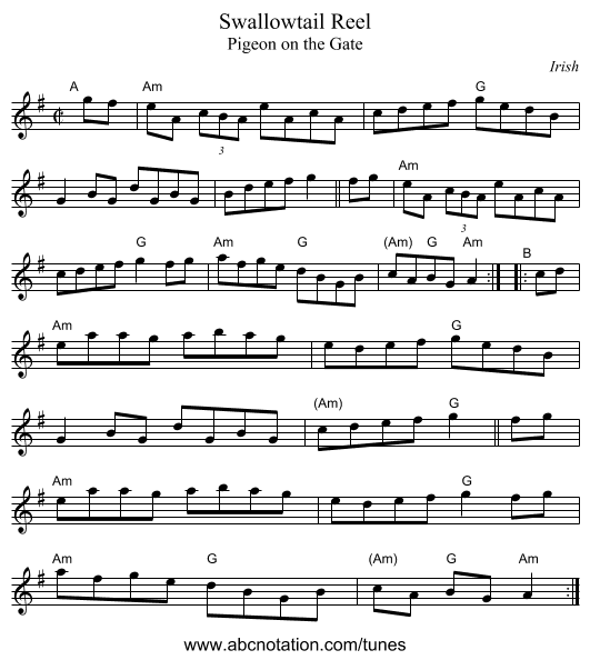 Swallowtail Reel - staff notation