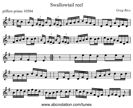 Swallowtail reel - staff notation