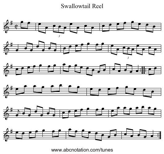 Swallowtail Reel - staff notation