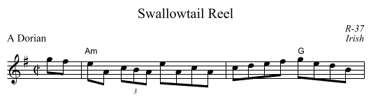 Swallowtail Reel - staff notation