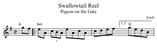 Swallowtail Reel - staff notation