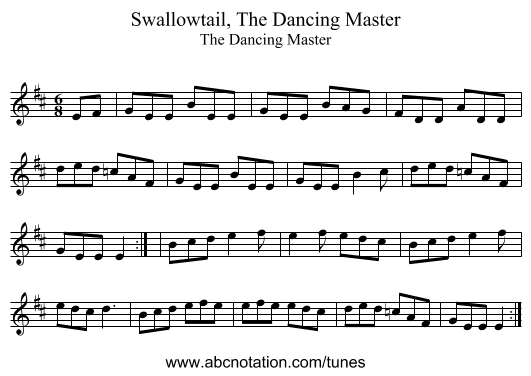 Swallowtail, The Dancing Master - staff notation