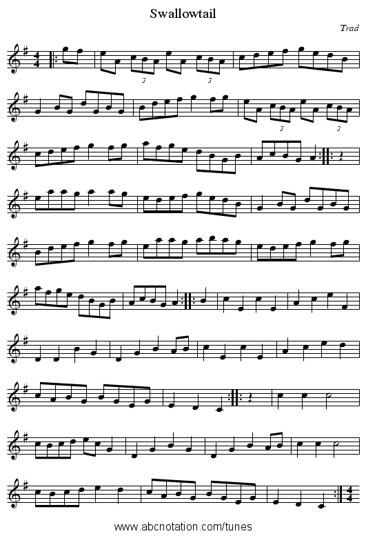 Swallowtail - staff notation