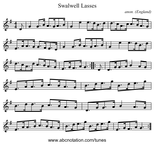 Swalwell Lasses - staff notation