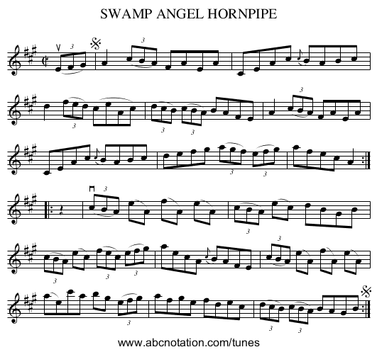 SWAMP ANGEL HORNPIPE - staff notation