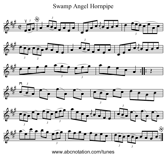 Swamp Angel Hornpipe - staff notation