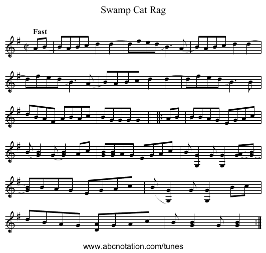 Swamp Cat Rag - staff notation