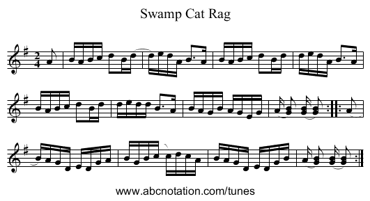 Swamp Cat Rag - staff notation
