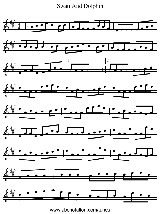 Swan And Dolphin - staff notation