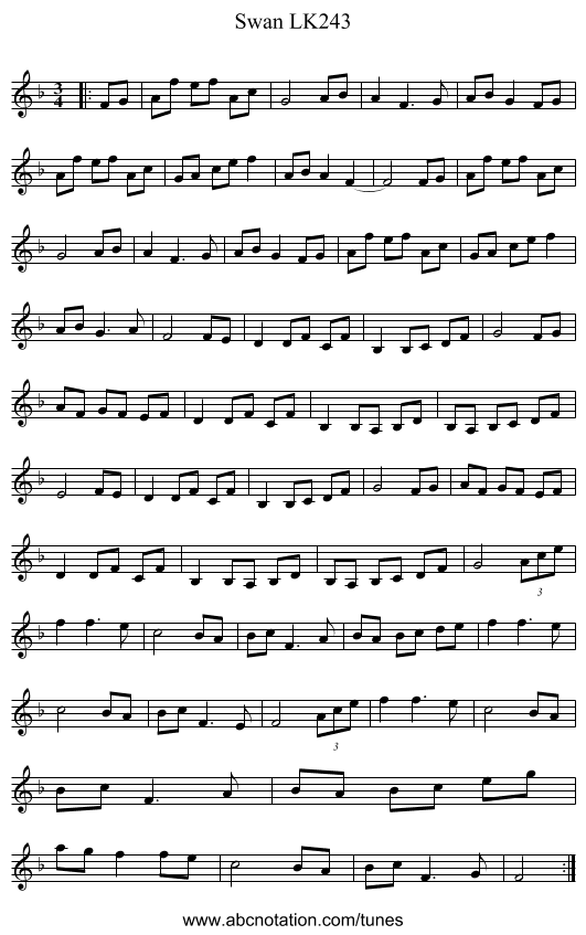 Swan LK243 - staff notation