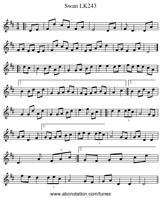 Swan LK243 - staff notation
