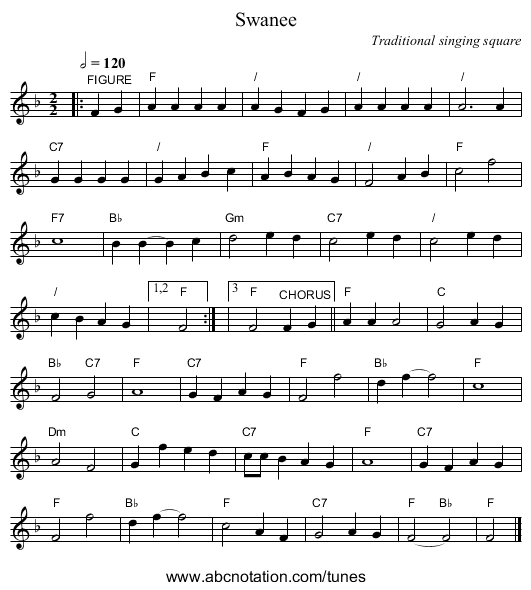 Swanee - staff notation