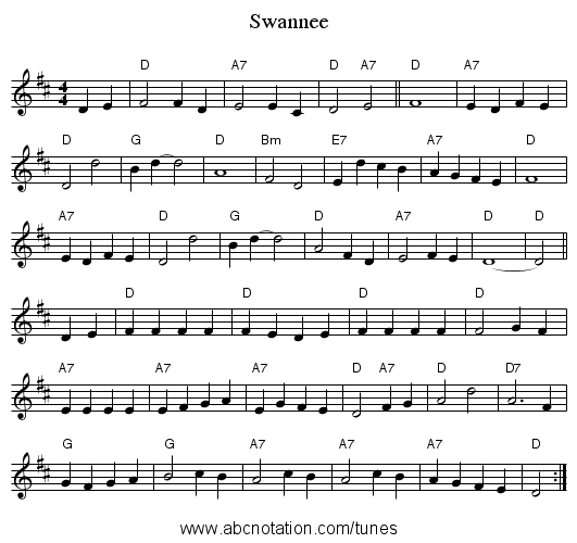 Swannee - staff notation