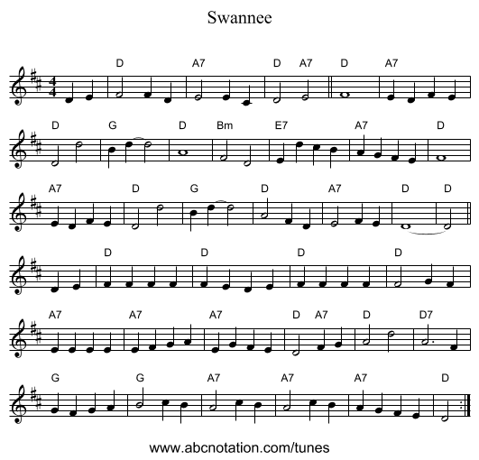 Swannee - staff notation
