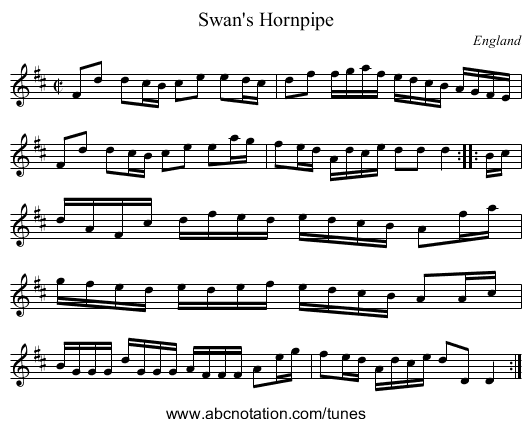 Swan's Hornpipe - staff notation