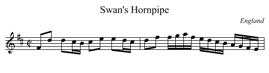 Swan's Hornpipe - staff notation