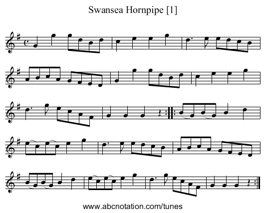 Swansea Hornpipe [1] - staff notation