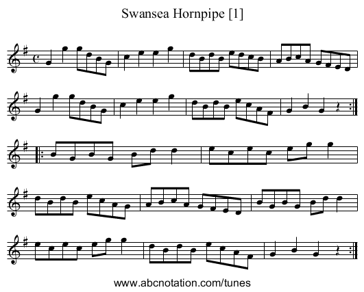 Swansea Hornpipe [1] - staff notation