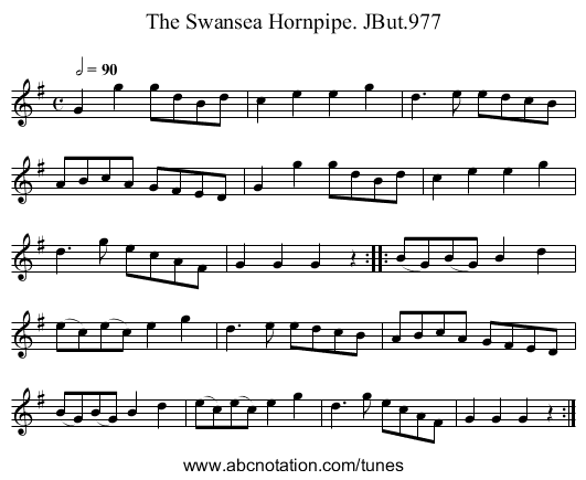 Swansea Hornpipe. JBut.977, The - staff notation