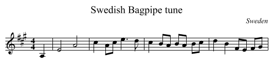 Swedish Bagpipe tune - staff notation